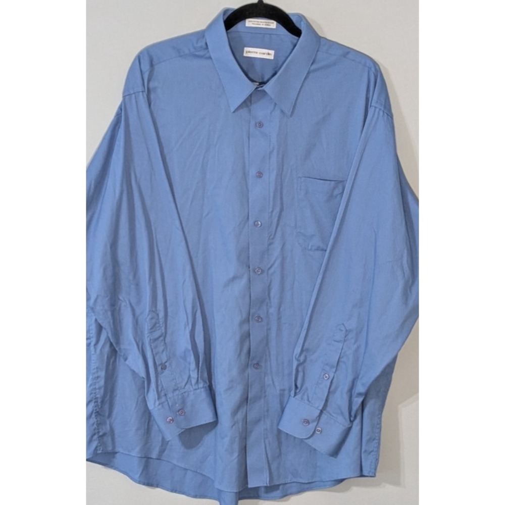 Pierre Cardin Blue Button Up Dress Shirt Diagonal Twill Weave 18-18.5 34/35